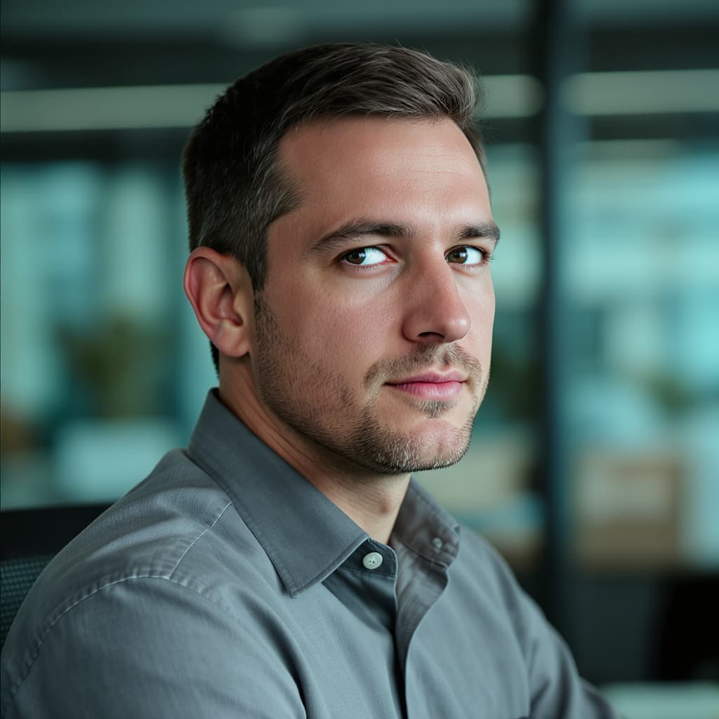 Marcus Holley, head of compliance at CredenSync, photographed in a cool-toned office